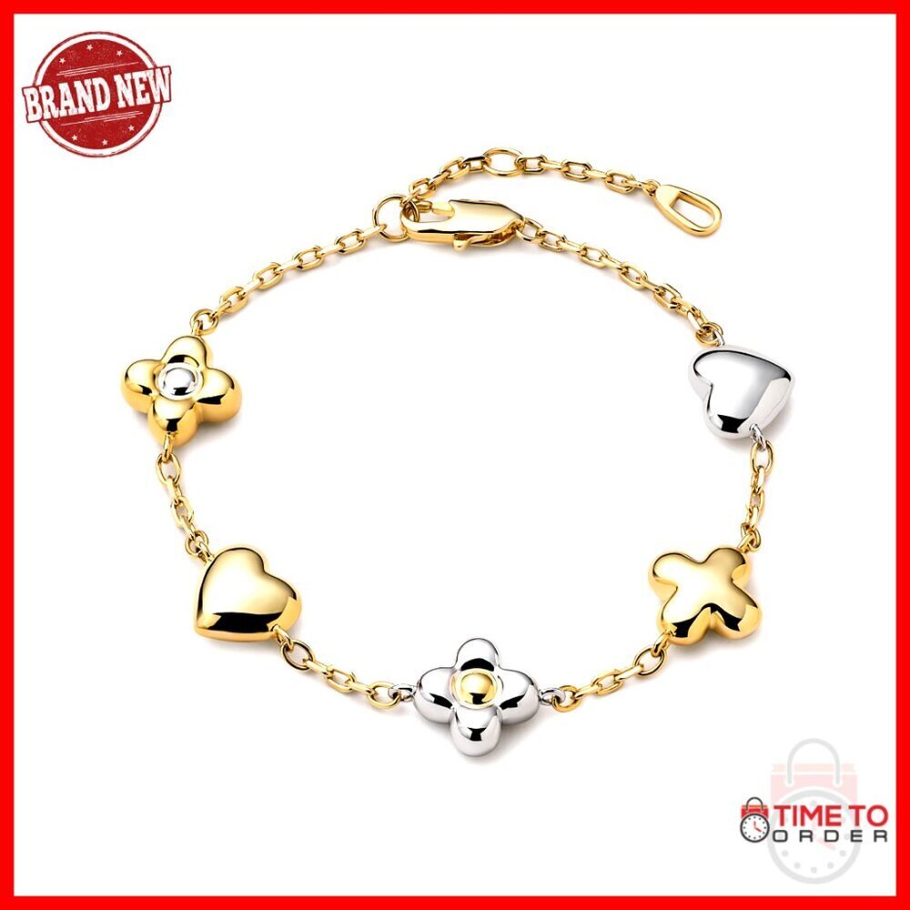 14K Gold Plated Dainty Chain Bracelet with Pearl Heart Flower Charms